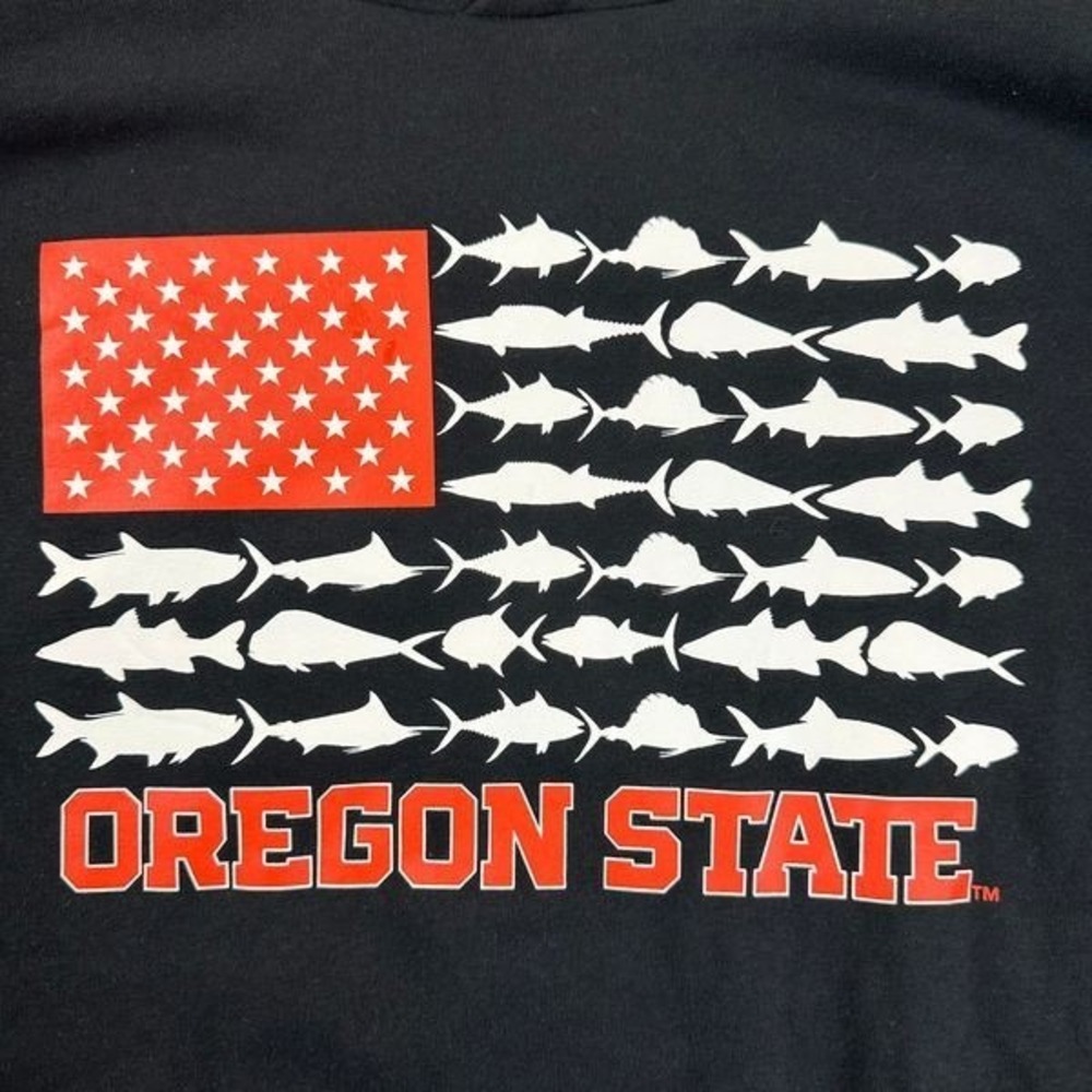 Columbia PFG Oregon State Beavers Fish Flag Hoodie Mens XXL Black Pullover NEW - Picture 3 of 7